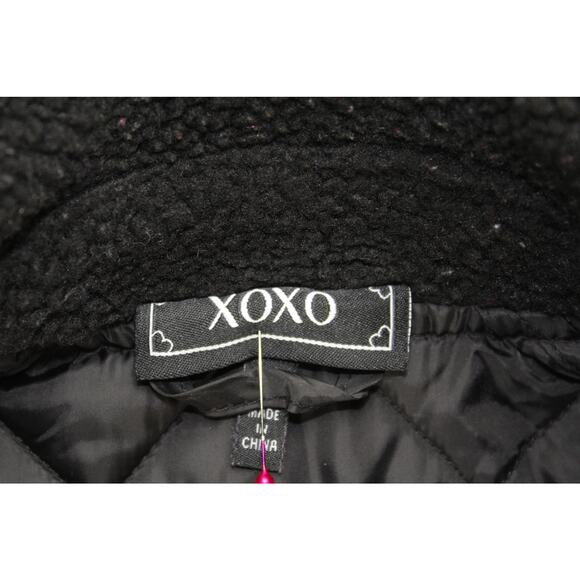 XOXO Girls M (8-10) Quilted Puffer Jacket Coat Black Sherpa Collar - Picture 5 of 11